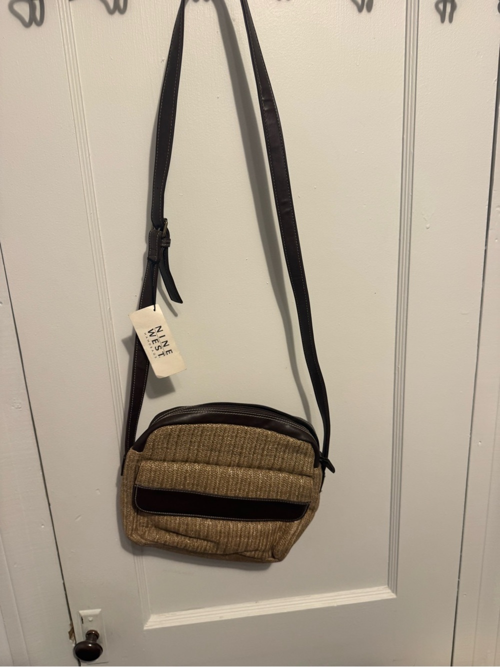 Nine West Tan Tweed Crossbody with Dark Brown Trim